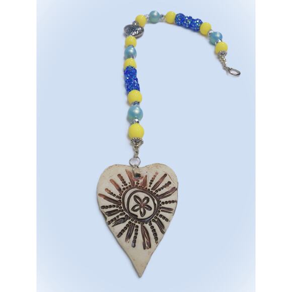 Artisan Ceramic Heart Beaded Suncatcher Inscribed Let Your Light Shine Colorful - Picture 2 of 12